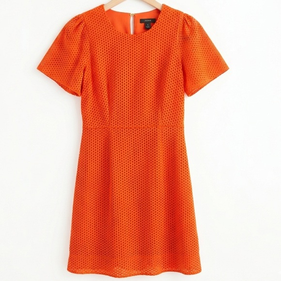 J. Crew Dresses & Skirts - J. Crew Orange-Red Eyelet Lace Puff Sleeve Dress - Size 2
